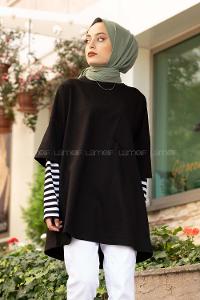 Modalamelif Kol Garnili Tek cepli Sweatshirt Siyah