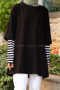 Modalamelif Kol Garnili Tek cepli Sweatshirt Siyah