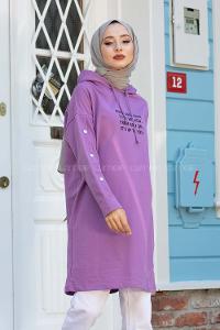 Modalamelif Kolları Çıtçıtlı Sweatshirt Mor