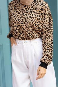 Modalamelif Leopar Desen Sweatshirt Siyah