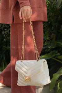 Modalamelif Metal Kilitli Kapitone Çapraz Çanta Krem