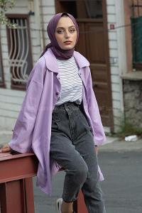 Modalamelif Önü Çıtçıt Düğmeli Ceket Lila