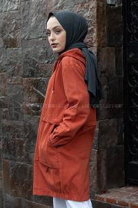 Modalamelif Önü Fermuarlı Çift Cepli Ceket Kiremit