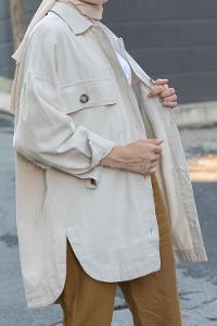 Modalamelif Önü Tahta Düğmeli Büyük Cep Ceket Taş