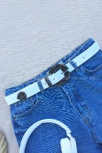 Modalamelif Vıntage Yaprak Tokalı Kemer Beyaz