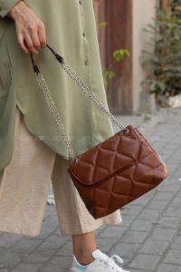 Modalamelif Dikişli Kapitone Çapraz Çanta Taba