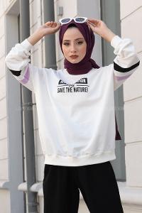 Modalamelif Genaratıon Garnili Sweatshirt Ekru