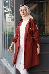 Modalamelif Kapşonlu Hırka Kiremit