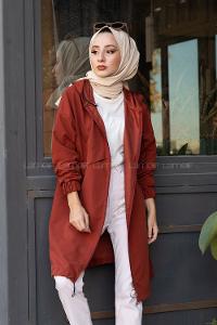 Modalamelif Kapşonlu Hırka Kiremit