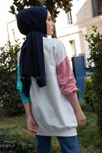 Modalamelif Kol Garnili Sweatshirt Pudra Turkuaz