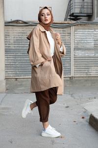 Modalamelif Önü Çıtçıt Düğmeli Ceket Bej