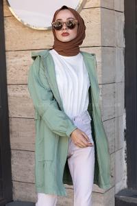 Modalamelif Önü Fermuarlı Çift Cepli Ceket Çağla