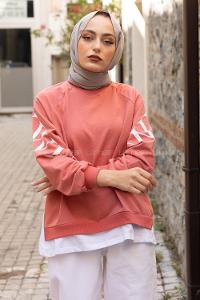 Modalamelif Reglan Kol Garnili Sweatshirt Pudra