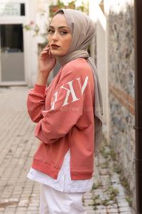 Modalamelif Reglan Kol Garnili Sweatshirt Pudra