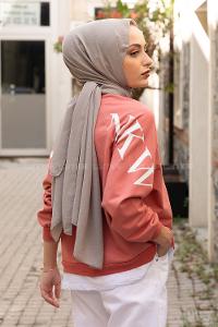 Modalamelif Reglan Kol Garnili Sweatshirt Pudra