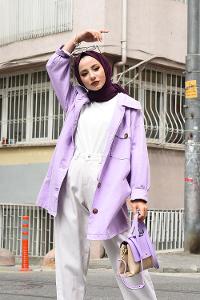 Modalamelif Düğmeli Büyük Yaka Detaylı Ceket Lila