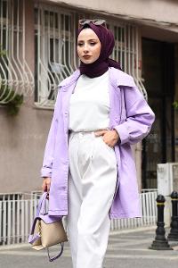 Modalamelif Düğmeli Büyük Yaka Detaylı Ceket Lila