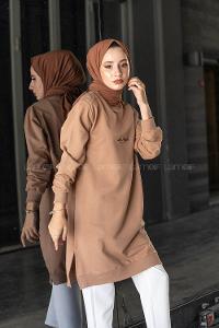 Modalamelif Los Angeles Baskılı Tunik Sütlü Kahve