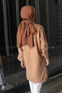 Modalamelif Los Angeles Baskılı Tunik Sütlü Kahve