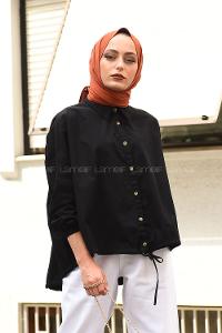 Modalamelif Arkası Büzgülü Gömlek Siyah