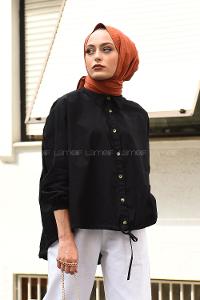Modalamelif Arkası Büzgülü Gömlek Siyah