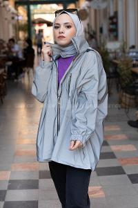 Modalamelif Arkası Tunelli Cepli Yağmurluk Gri