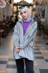 Modalamelif Arkası Tunelli Cepli Yağmurluk Gri