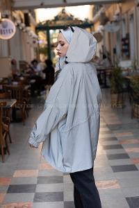 Modalamelif Arkası Tunelli Cepli Yağmurluk Gri