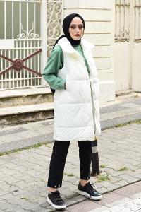 Modalamelif Balıkçı Yaka Fermuarlı Şişme Yelek Beyaz