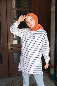 Modalamelif Çizgili Brooklyn Sweatshirt Beyaz