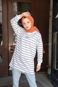 Modalamelif Çizgili Brooklyn Sweatshirt Beyaz