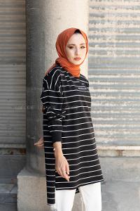 Modalamelif Çizgili Brooklyn Sweatshirt Siyah