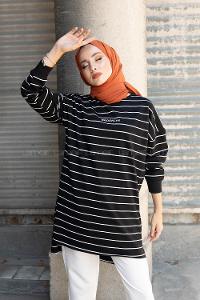 Modalamelif Çizgili Brooklyn Sweatshirt Siyah