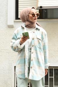 Modalamelif Ekose Desen Ovallı Gömlek Mint