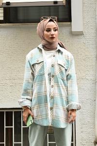 Modalamelif Ekose Desen Ovallı Gömlek Mint