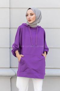 Modalamelif  Kanguru Cepli Kapşonlu Sweatshirt Mor