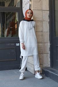 Modalamelif Kapşon Garnili İkili Takım Beyaz