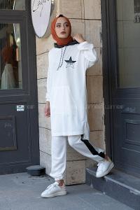 Modalamelif Kapşon Garnili İkili Takım Beyaz