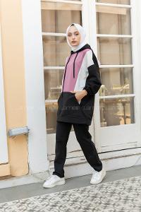 Modalamelif Kapşonlu Garnili İkili Takım Pudra