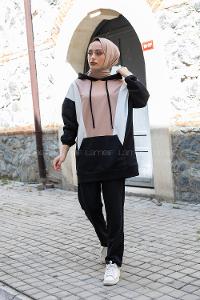 Modalamelif Kapşonlu Garnili İkili Takım Sütlü Kahve