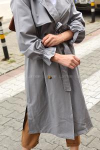 Modalamelif Ön Düğmeli Kuşaklı Trenç Gri