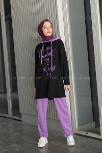 Modalamelif Ön Yazı Baskılı İkili Takım Mor