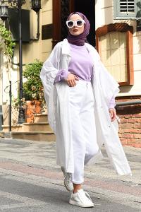 Modalamelif Oversize Kapşonlu Panço Beyaz