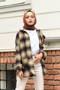 Modalamelif Yarasa Kol Oduncu Gömlek Kahve Bej