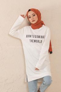 Modalamelif Born To Domınate Baskılı Tunik Beyaz