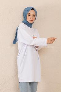 Modalamelif Detoxıng Dıgıtaly  Baskılı Tunik Beyaz