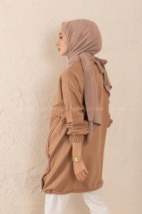 Modalamelif Eteği Bağlamalı Salaş Tunik Sütlü Kahve