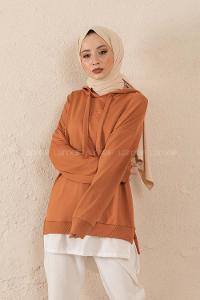 Modalamelif Eteği Garnili Dreamer Sweatshirt Kiremit