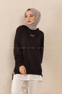 Modalamelif Eteği Garnili Dreamer Sweatshirt Siyah