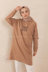 Modalamelif Kolları Çıtçıtlı Sweatshirt Sütlü Kahve